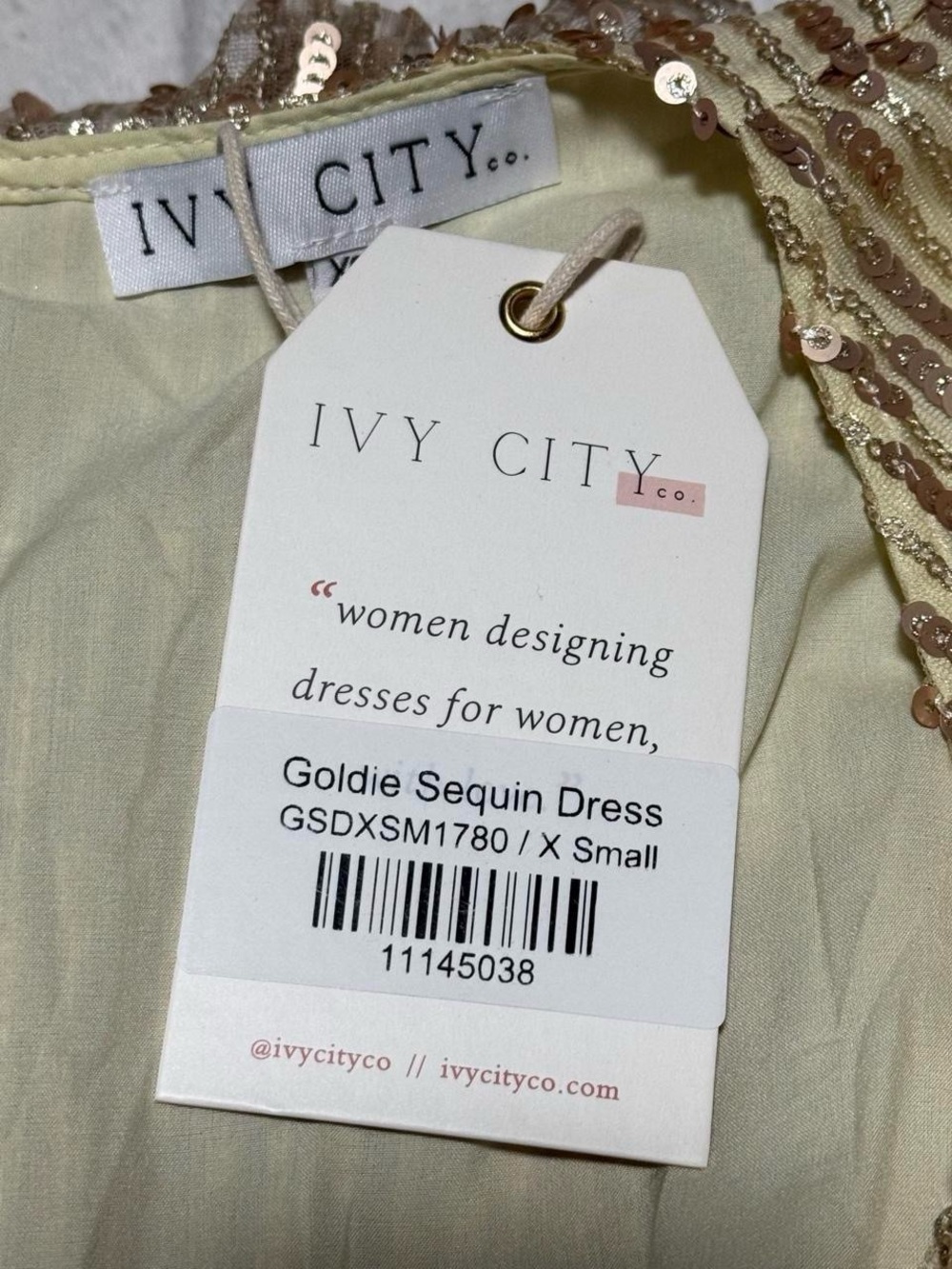 Ivy City Co Goldie Sequin Dress XS Champagne Gold Midi Formal Party NWT - Picture 8 of 8